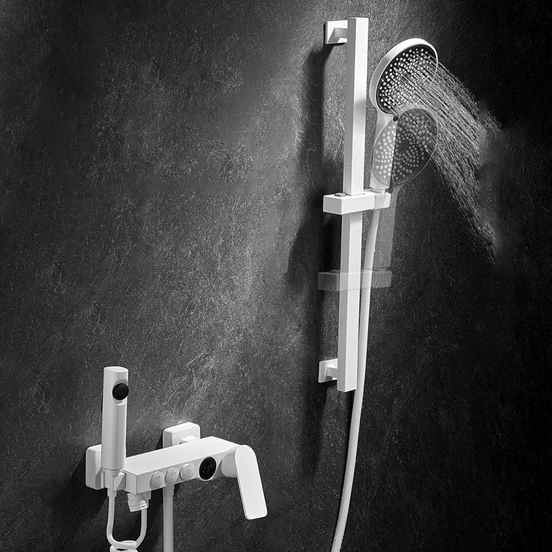 Avtoit | Round Shower Set White Wall Mounted Hand Shower Lever Handle Shower Hose Swiveling Shower Set