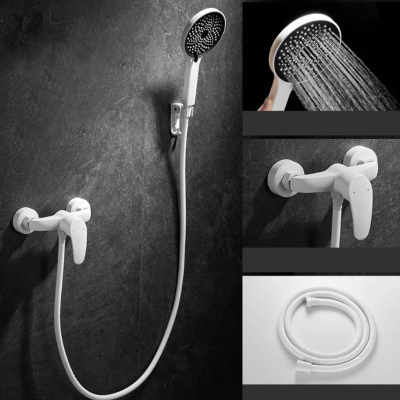 Avtoit | Round Shower Set White Wall Mounted Hand Shower Lever Handle Shower Hose Swiveling Shower Set
