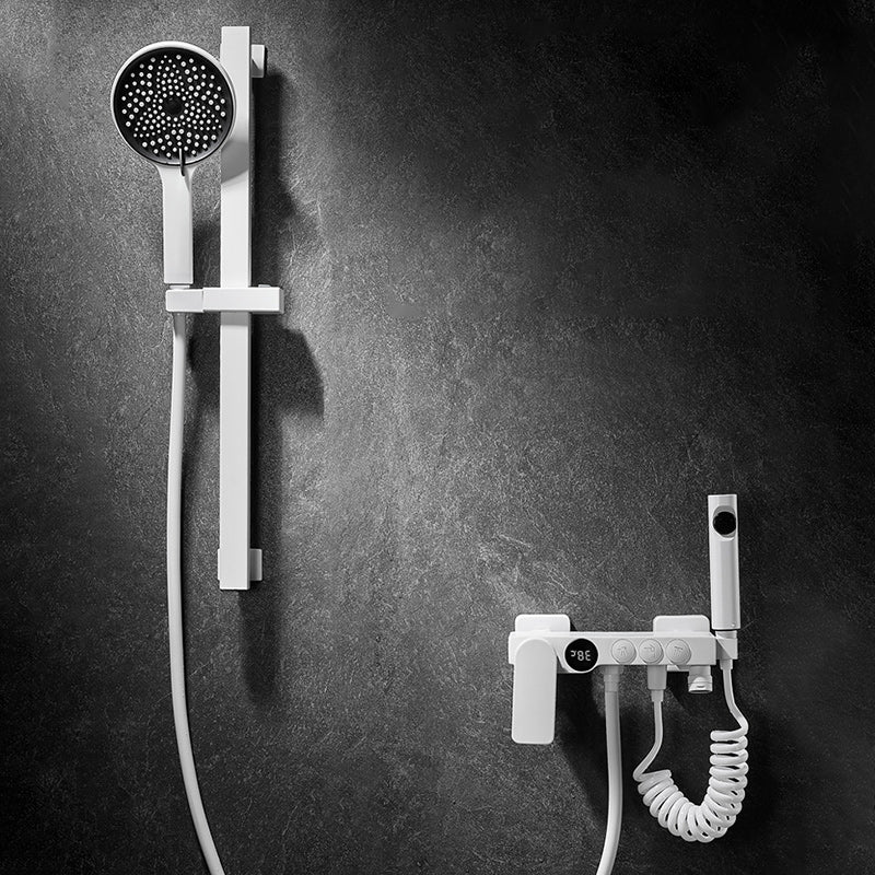 Avtoit | Round Shower Set White Wall Mounted Hand Shower Lever Handle Shower Hose Swiveling Shower Set