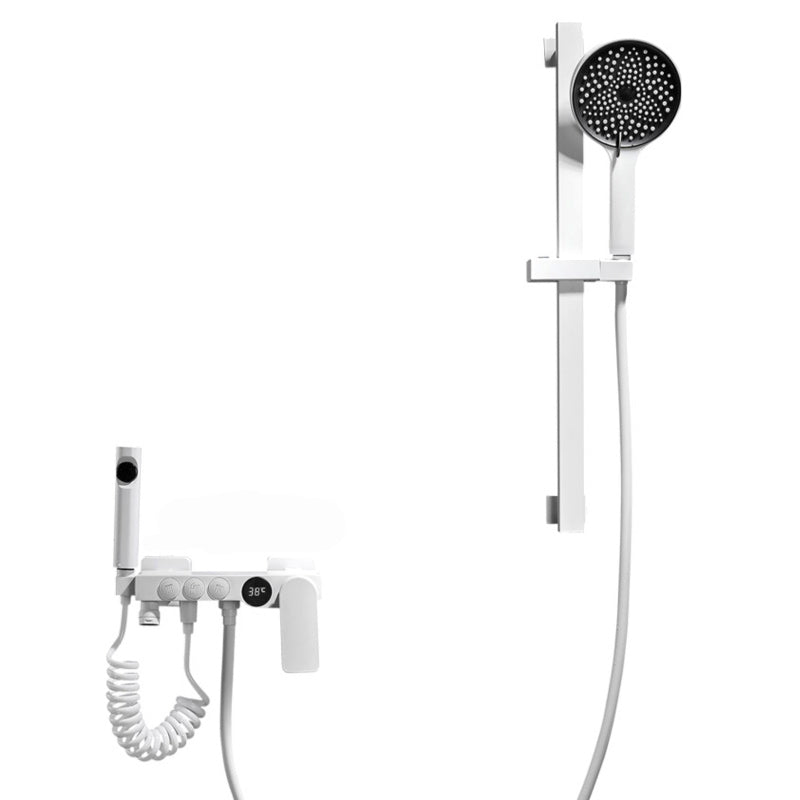 Avtoit | Round Shower Set White Wall Mounted Hand Shower Lever Handle Shower Hose Swiveling Shower Set