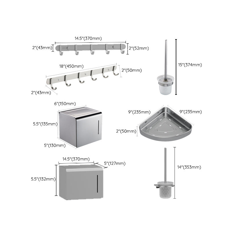 Avtoit | 7-piece Bathroom Accessory Set Modern Aluminum Bathroom Set in Silver