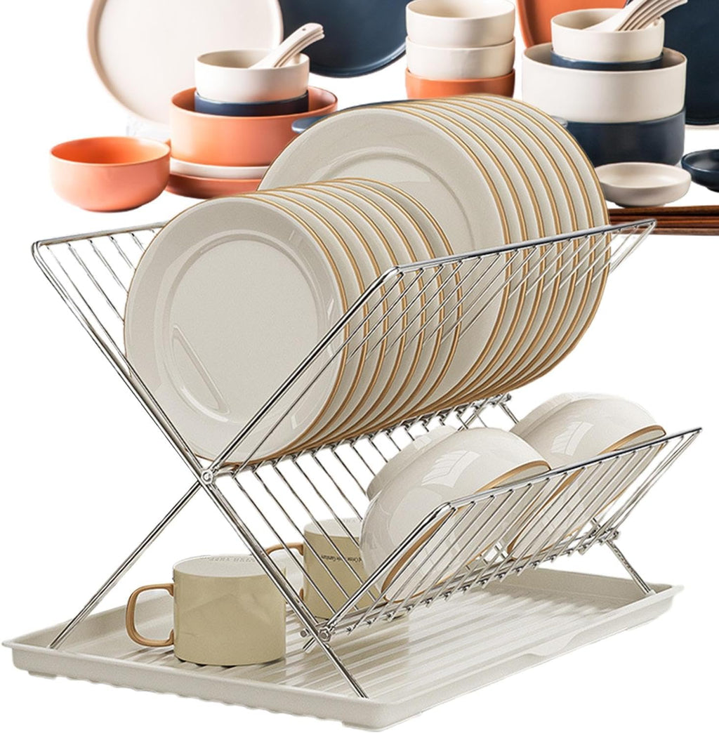 Avtoit | Folding Dish Drying Rack – 2-Tier Countertop Drainer with Detachable Tray – Kelvra