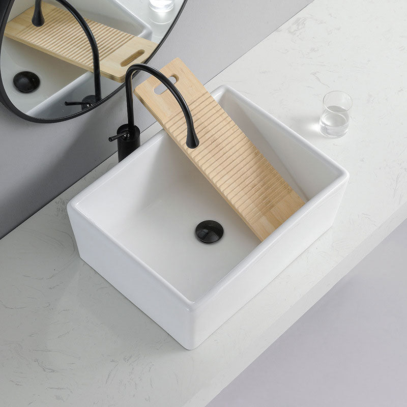 Avtoit | Contemporary Bathroom Sink Porcelain Rectangular Vessel Sink Sink Only