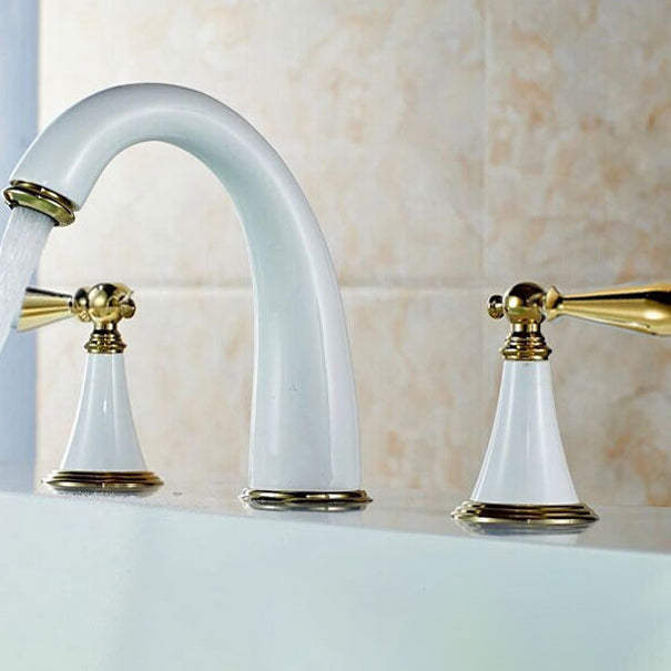 Avtoit | Copper Deck-Mounted Roman Bathtub Faucet Low Arc Roman Bathtub Faucet Set