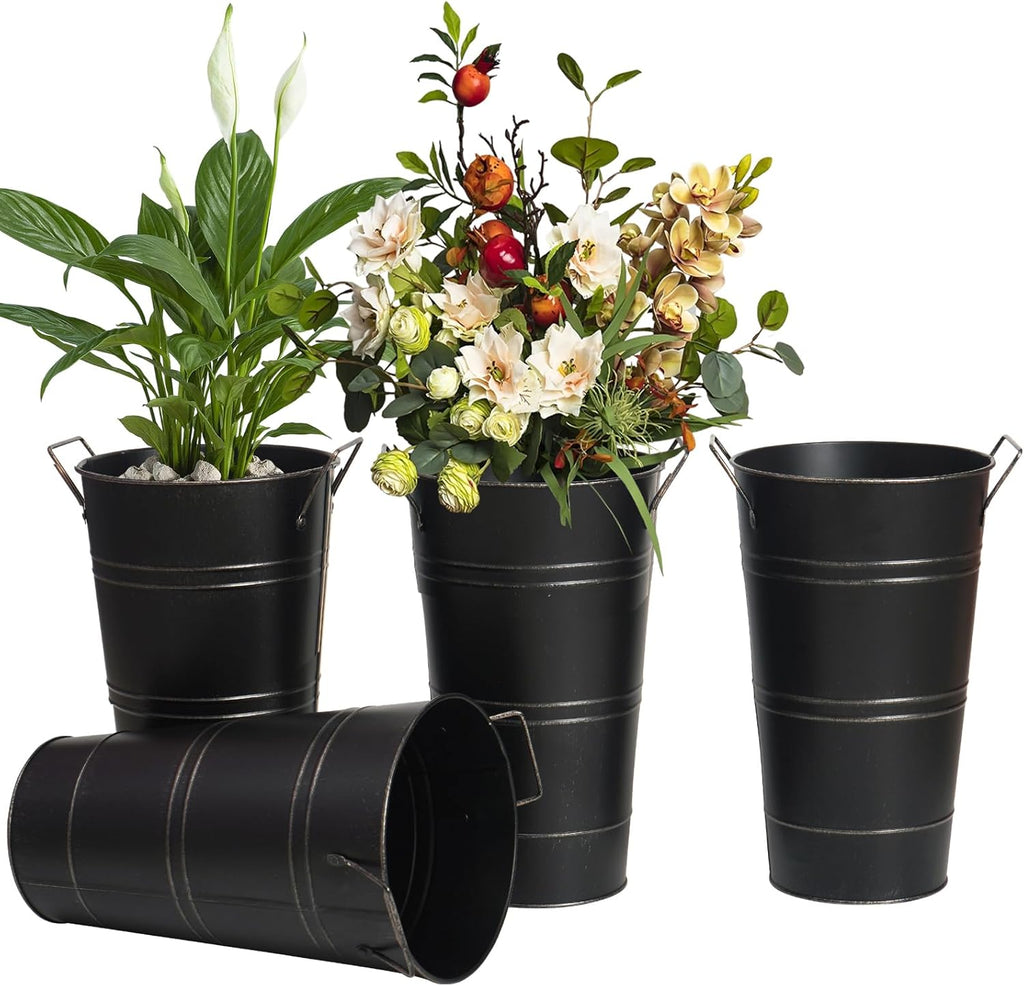 Avtoit | Retro Iron Flower Bucket with Handles – Decorative Metal Flower Pot for Home