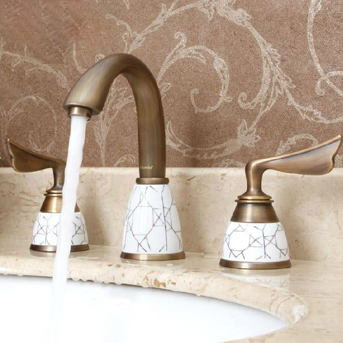 Avtoit | Deck Mounted Roman Tub Faucet Low Arc Bronze Romantic Bathtub Fitting Set