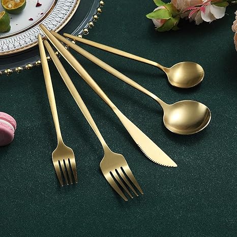 Avtoit | Minimalist Flatware Set – 20-Piece Titanium-Coated Stainless Steel Cutlery | Modern Matte Finish for Elegant Dining