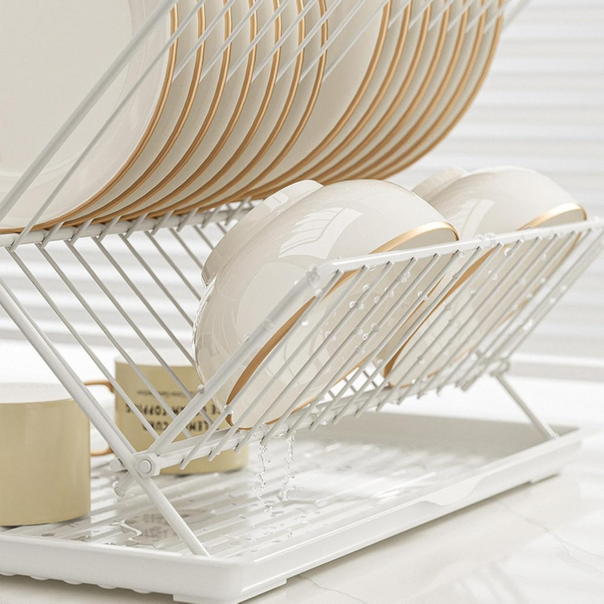 Avtoit | Folding Dish Drying Rack – 2-Tier Countertop Drainer with Detachable Tray – Kelvra
