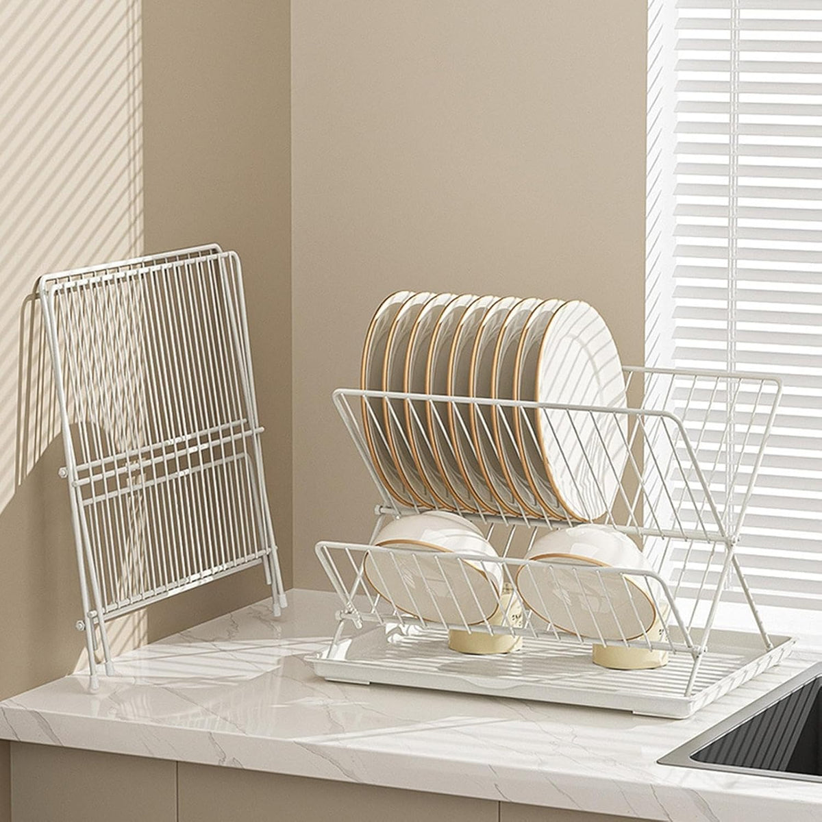 Avtoit | Folding Dish Drying Rack – 2-Tier Countertop Drainer with Detachable Tray – Kelvra