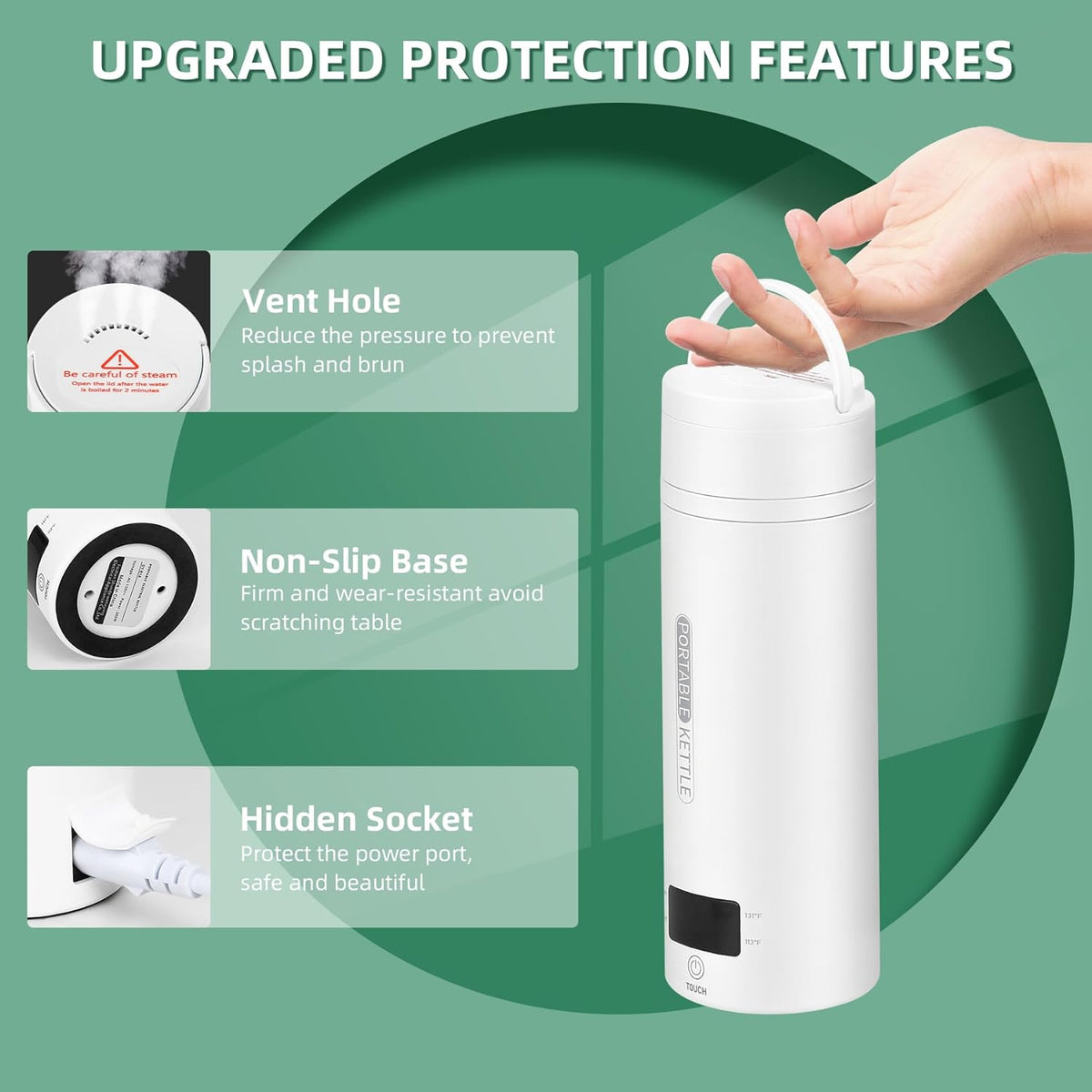 Avtoit | Portable Electric Travel Kettle | Compact Stainless Steel Smart Kettle with LCD