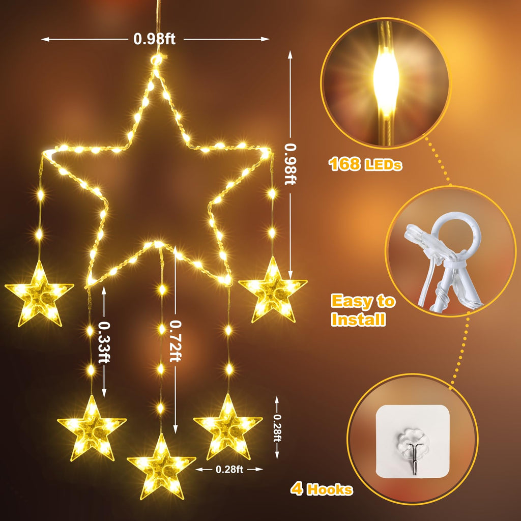 Avtoit | Quntis 2Pcs 95cm Large Christmas Window Lights, 84LED 12 Stars Battery Operated Christmas Silhouette Sparkle Star Lights with Timer Memory, 8 Modes Xmas Indoor Outdoor Hanging Decoration, Warm White