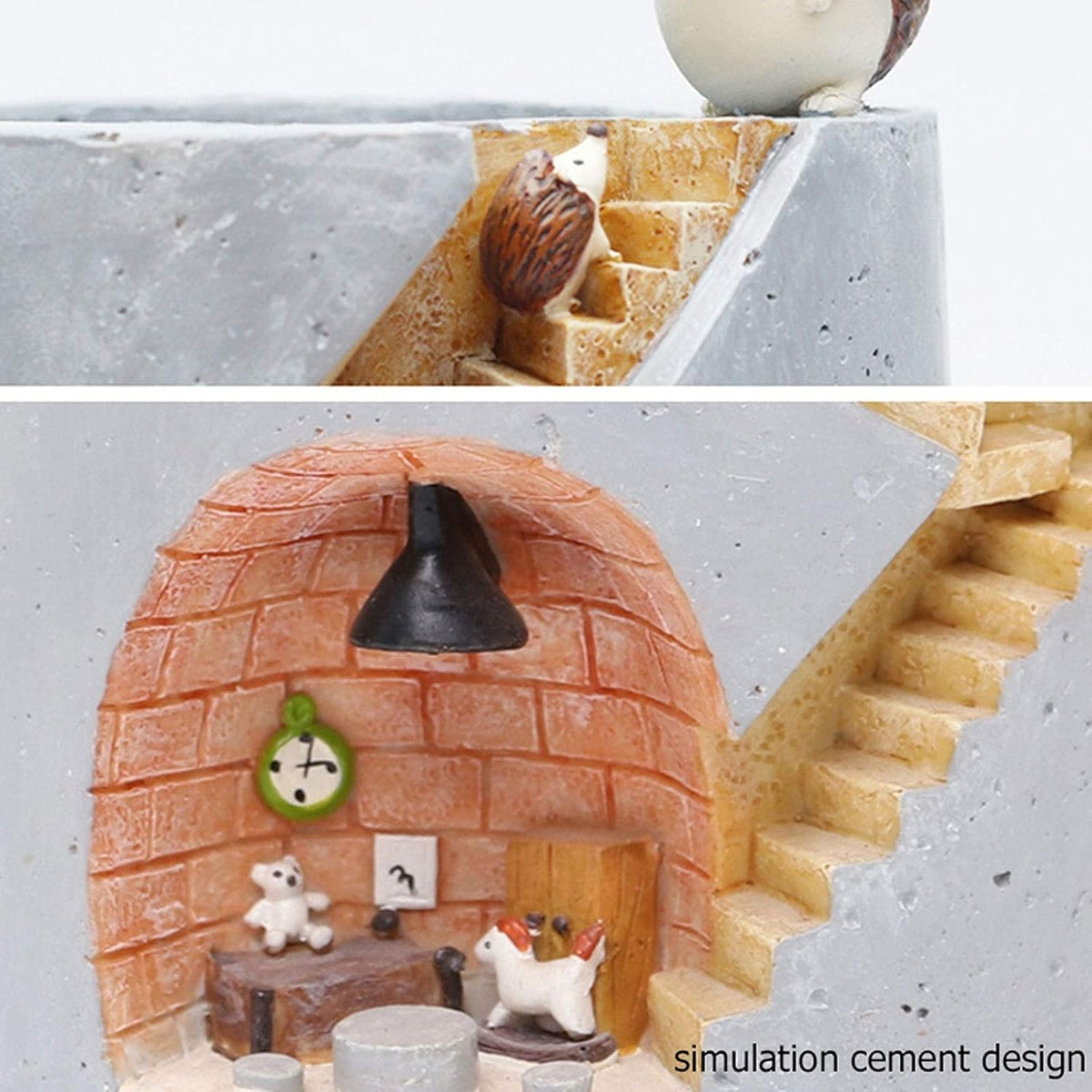 Avtoit | Decorative plant pot with hedgehog and rabbit miniature – Creative staircase design for plants