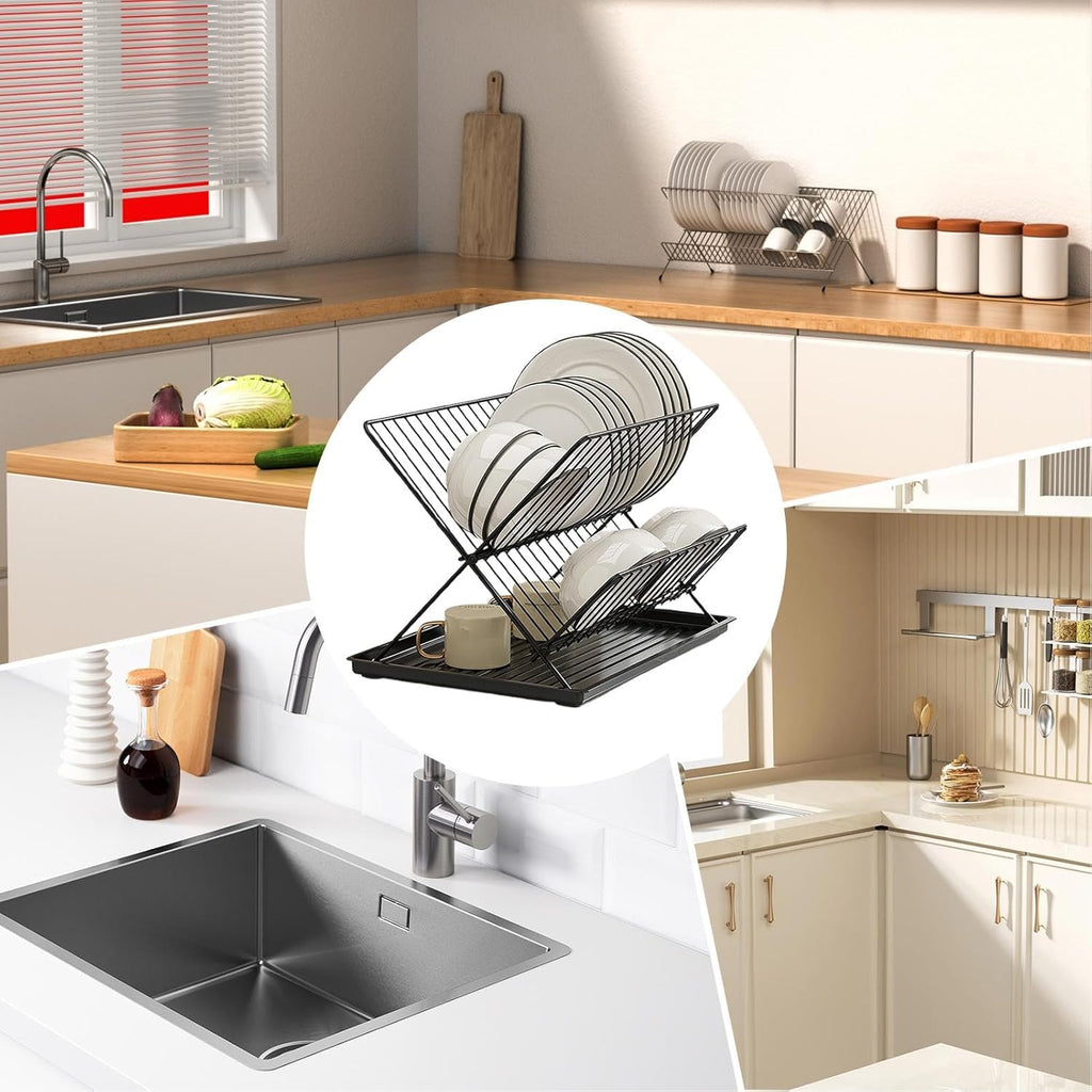 Avtoit | Folding Dish Drying Rack – 2-Tier Countertop Drainer with Detachable Tray – Kelvra