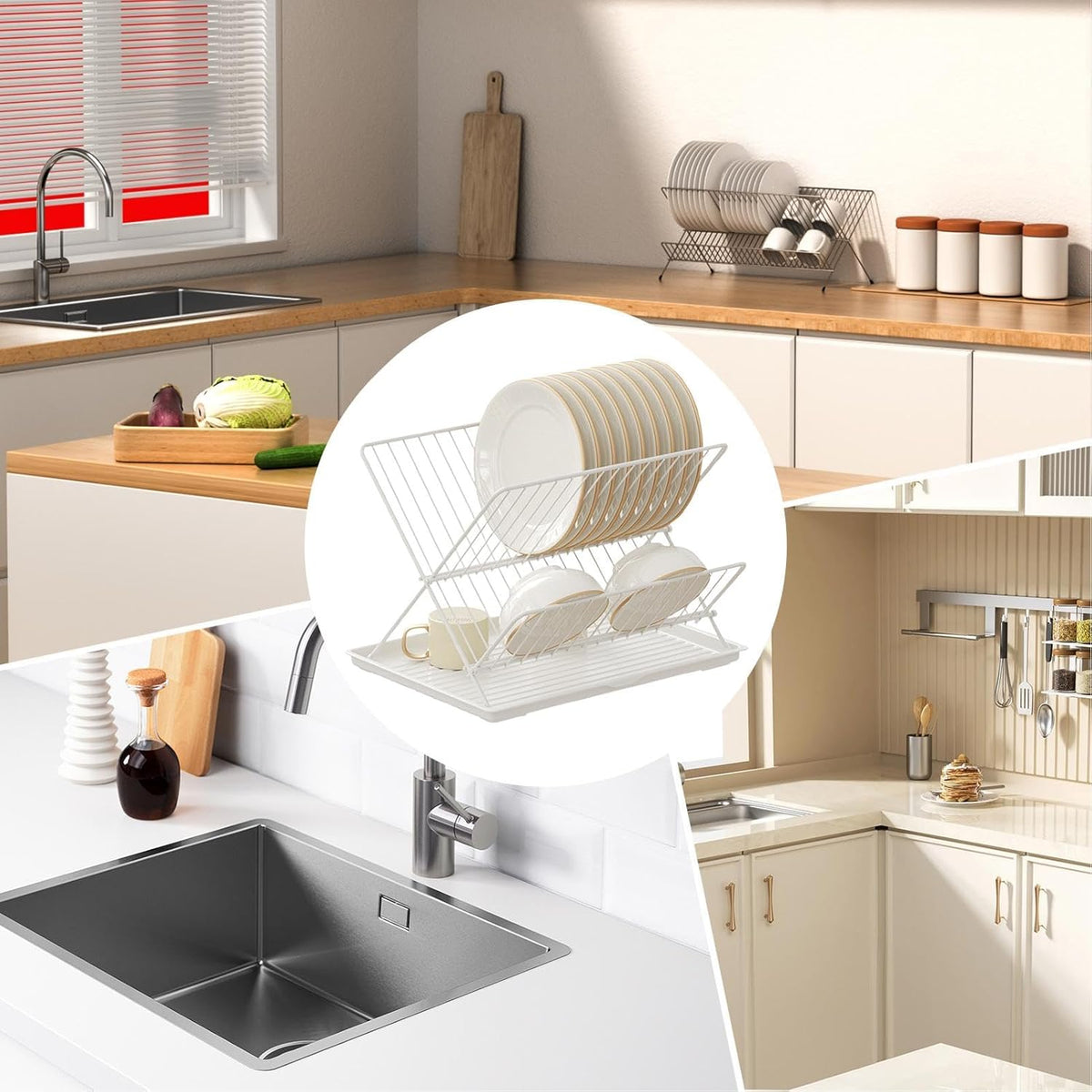 Avtoit | Folding Dish Drying Rack – 2-Tier Countertop Drainer with Detachable Tray – Kelvra