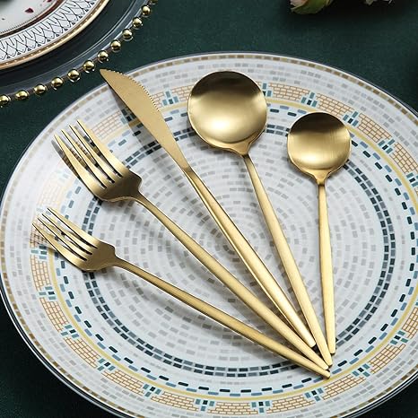 Avtoit | Minimalist Flatware Set – 20-Piece Titanium-Coated Stainless Steel Cutlery | Modern Matte Finish for Elegant Dining