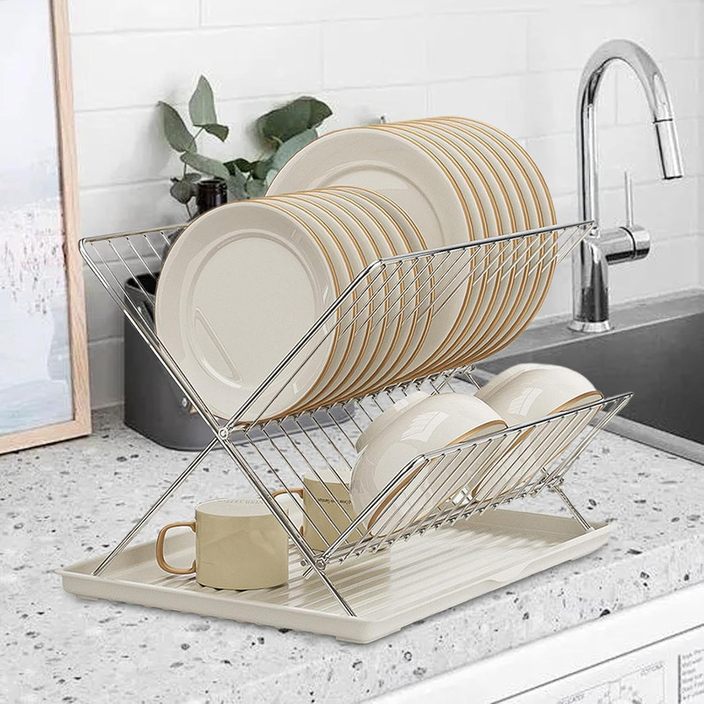 Avtoit | Folding Dish Drying Rack – 2-Tier Countertop Drainer with Detachable Tray – Kelvra