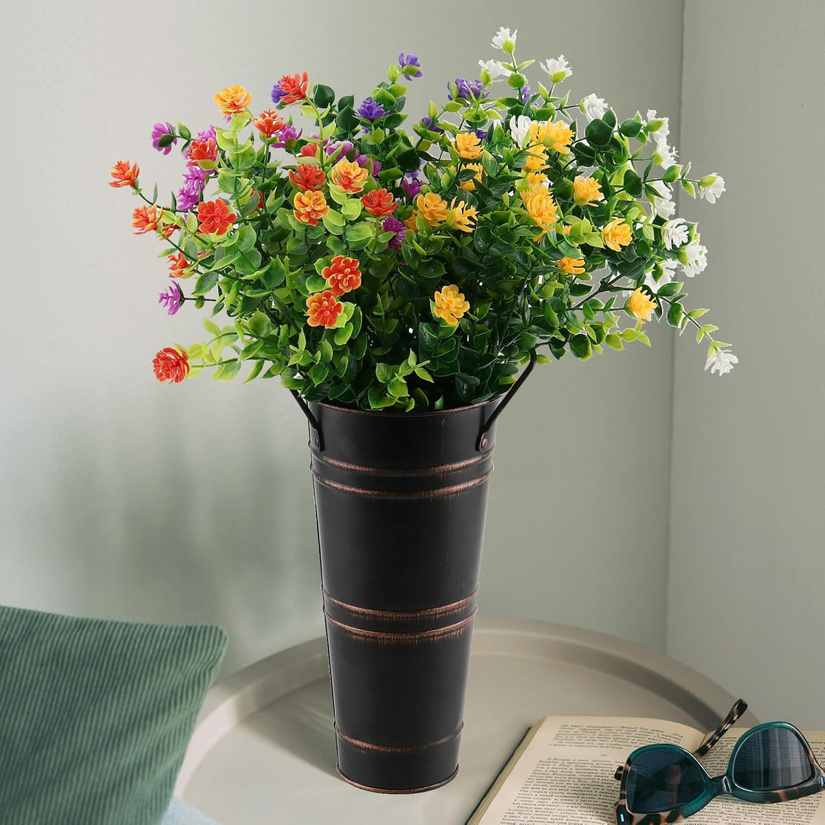Avtoit | Retro Iron Flower Bucket with Handles – Decorative Metal Flower Pot for Home