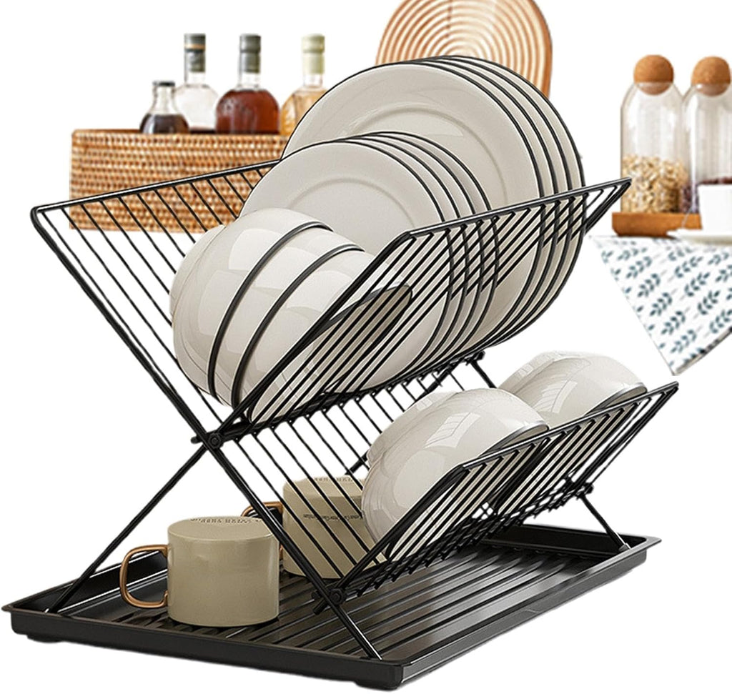Avtoit | Folding Dish Drying Rack – 2-Tier Countertop Drainer with Detachable Tray – Kelvra