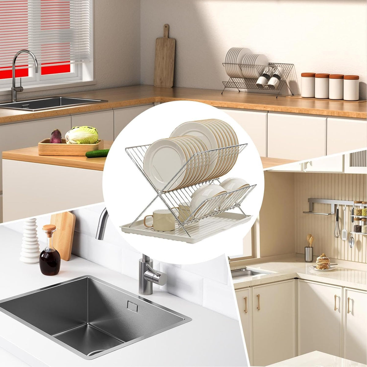 Avtoit | Folding Dish Drying Rack – 2-Tier Countertop Drainer with Detachable Tray – Kelvra