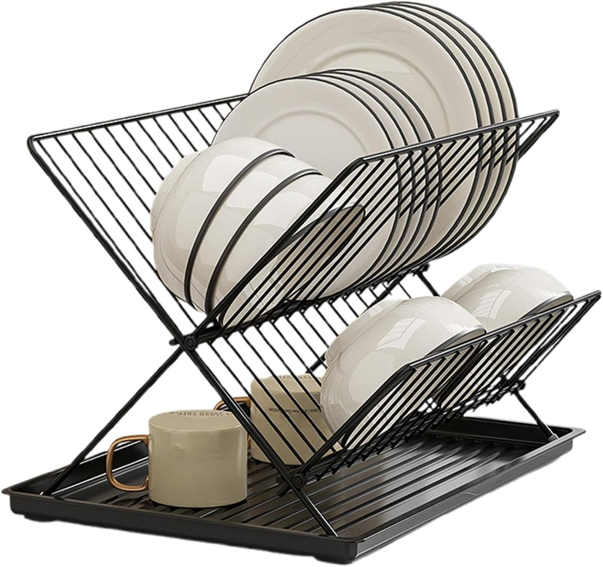 Avtoit | Folding Dish Drying Rack – 2-Tier Countertop Drainer with Detachable Tray – Kelvra