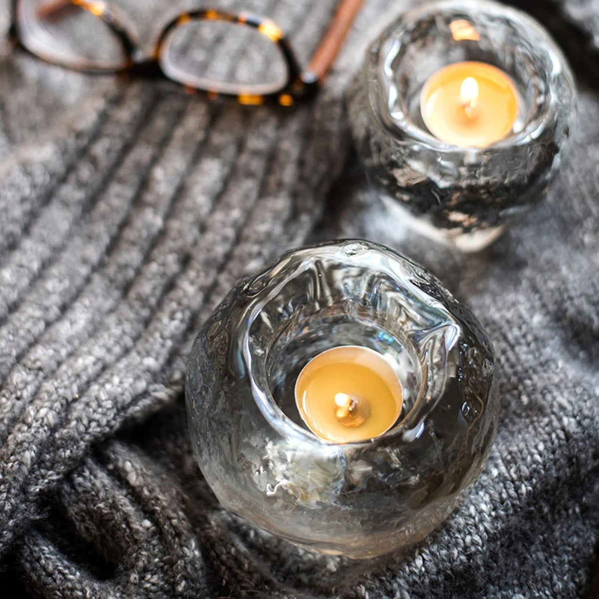 Avtoit | Glass Tealight Holder – Decorative Candle Holder made of Clear Glass for Cozy Lighting