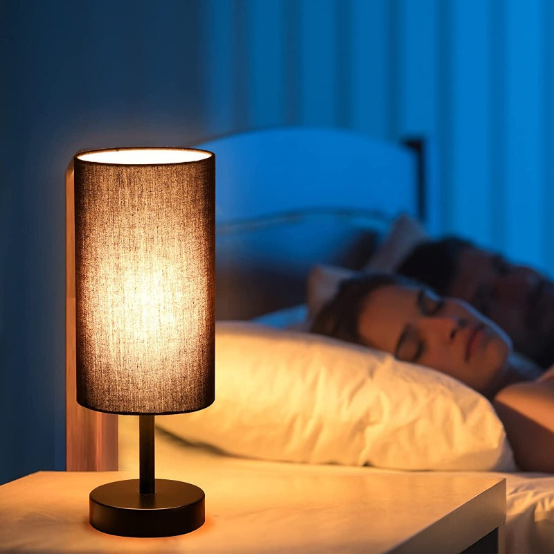 Avtoit | Lamp with USB connection Touch-Control Table Lamp for Bedroom Wood 3-stage dimmable Bedside Lamp with Round Linen Fabric Shade for Living Room, Student Dorm, Home Office
