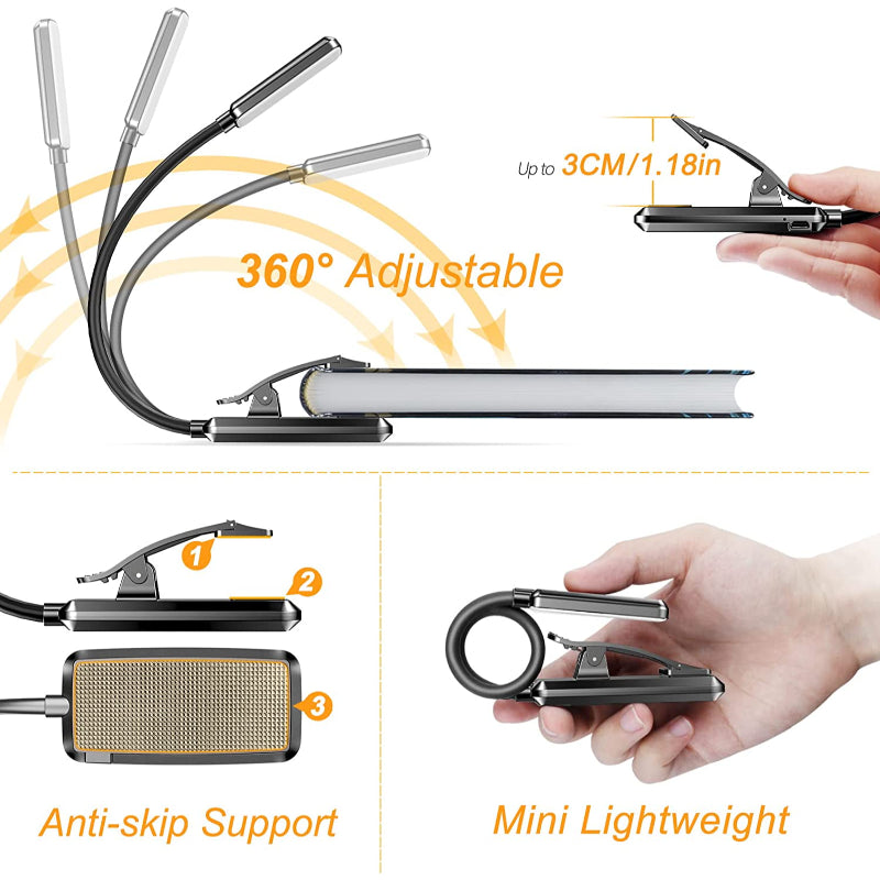 Avtoit | Buy 9 LED USB rechargeable reading lamp for reading in bed - eye-friendly, stepless dimmable | Small lightweight clip-on reading lamp