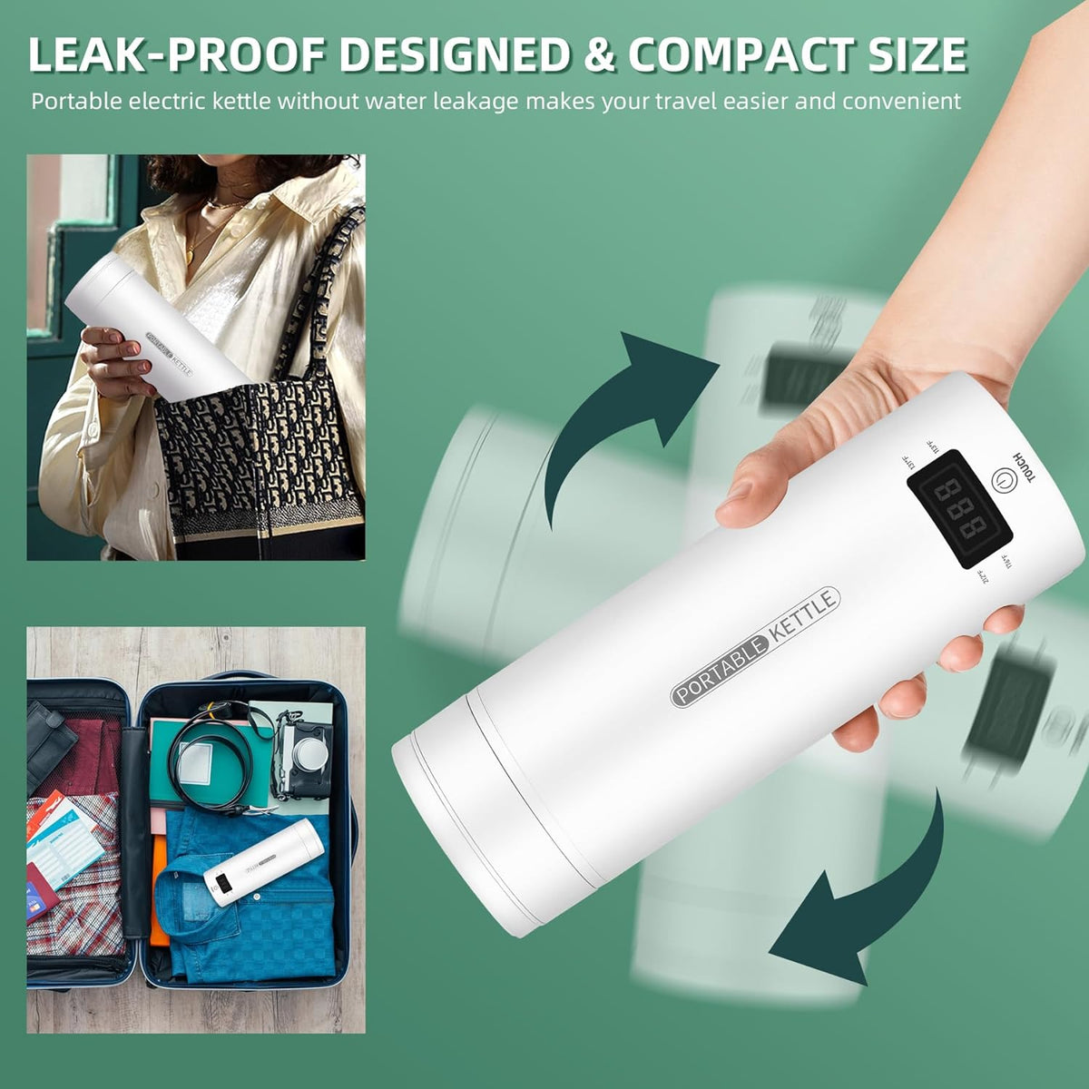 Avtoit | Portable Electric Travel Kettle | Compact Stainless Steel Smart Kettle with LCD