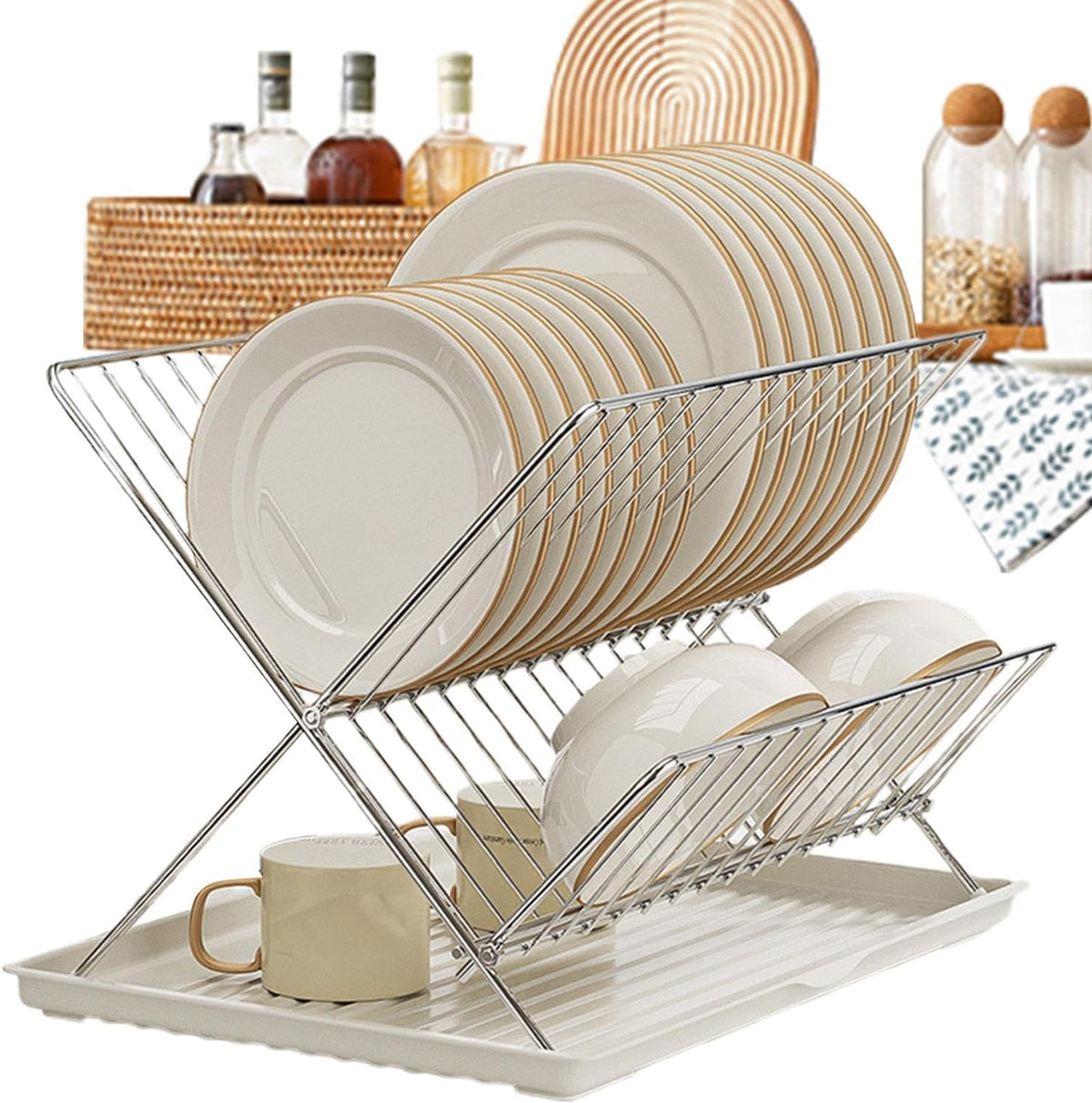 Avtoit | Folding Dish Drying Rack – 2-Tier Countertop Drainer with Detachable Tray – Kelvra