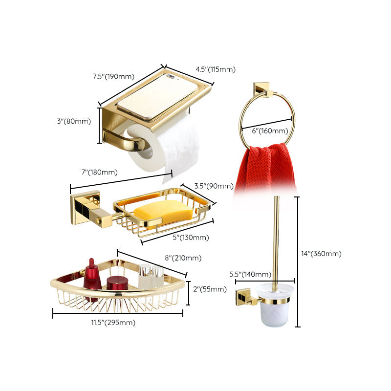 Avtoit | Gold Modern Bathroom Set, Polished Gold, 4 Pieces, Towel Holder, Paper Holder