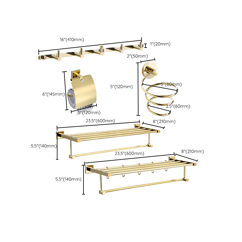 Avtoit | Gold Modern Bathroom Set, Polished Gold, 4 Pieces, Towel Holder, Paper Holder