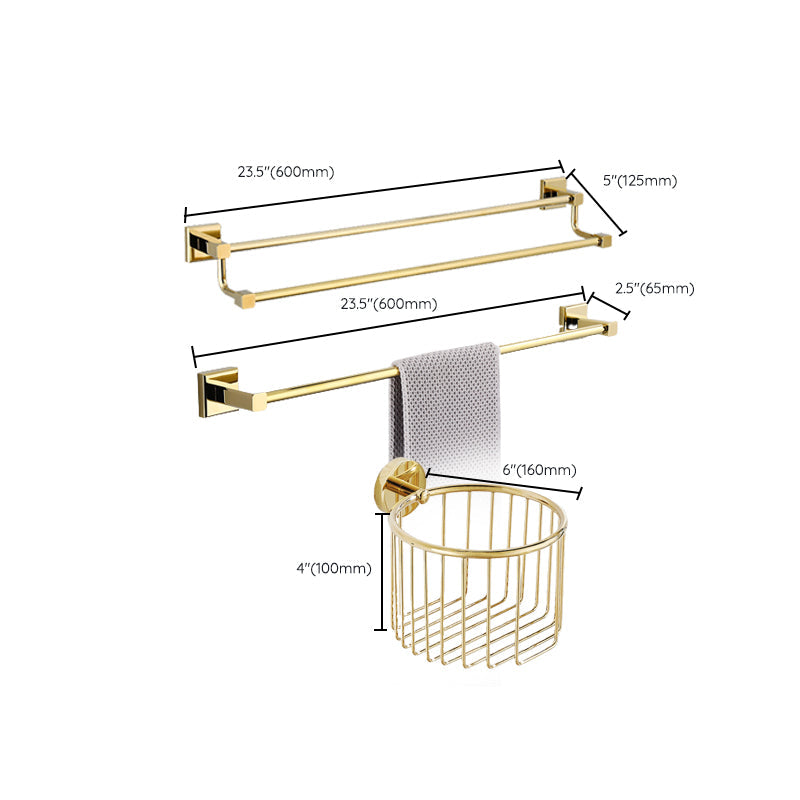 Avtoit | Gold Modern Bathroom Set, Polished Gold, 4 Pieces, Towel Holder, Paper Holder