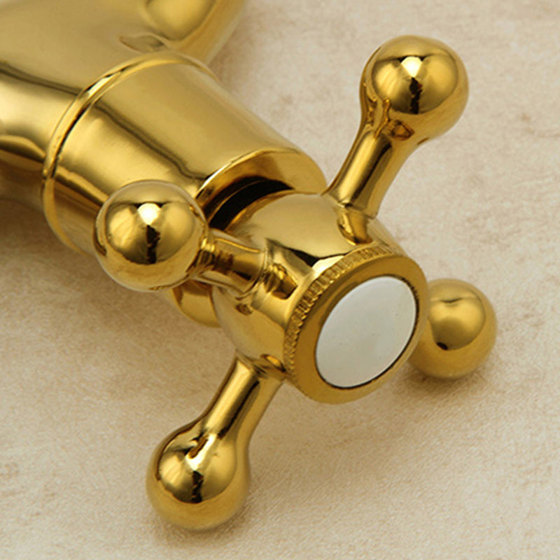 Avtoit | Glam Wall-mounted Bathroom Faucet Cross Handle Low Arc Round Basin Faucet