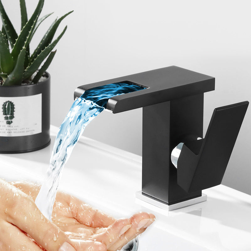Avtoit | Contemporary Square Vessel Faucet Waterfall Spout with LED Three-Color Illumination