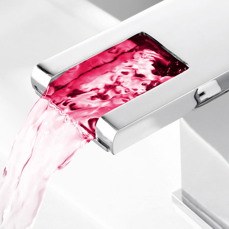 Avtoit | Contemporary Square Vessel Faucet Waterfall Spout with LED Three-Color Illumination