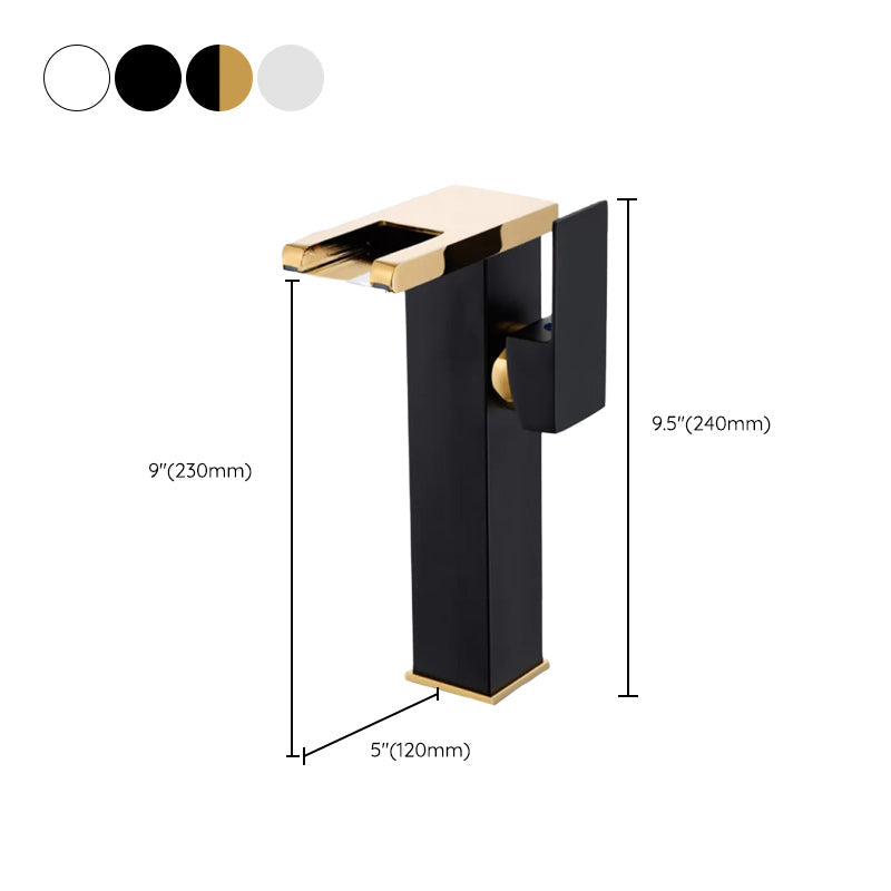 Avtoit | Contemporary Square Vessel Faucet Waterfall Spout with LED Three-Color Illumination
