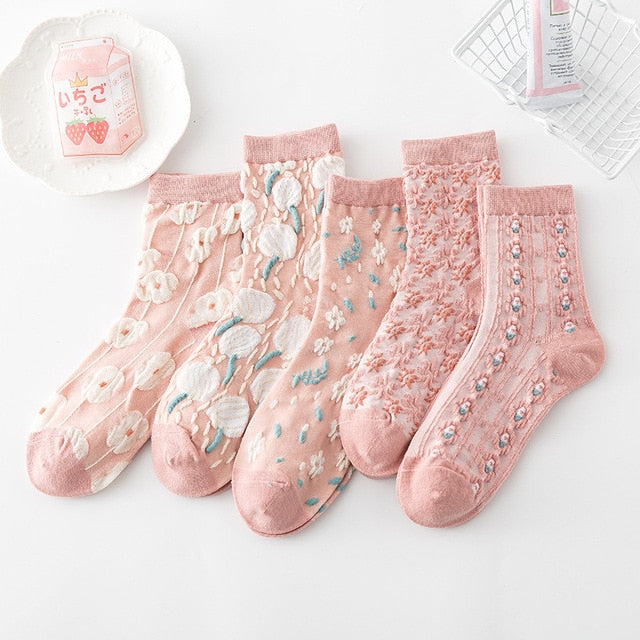 Avtoit | 5 Pair Vintage Flower Embroidery Socks