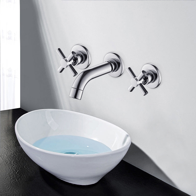 Avtoit | Modern Cross Handle Faucet Monochrome Wall Mounted Bathroom Faucet