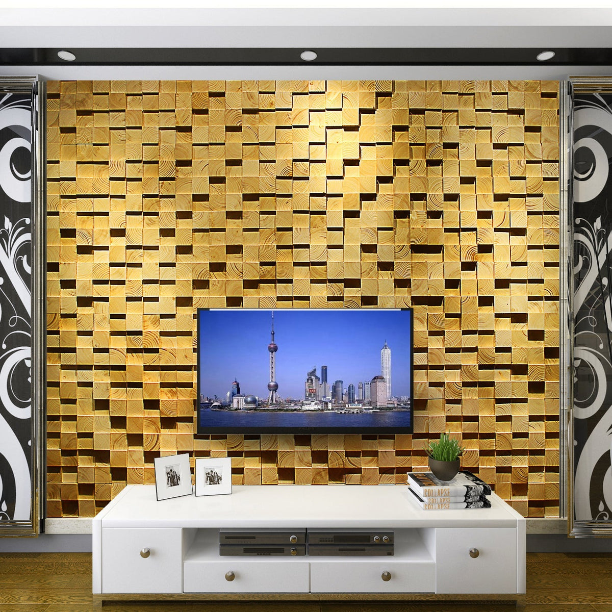 Avtoit | Wood Mosaic Cladding Shiplap Glue Contemporary Interior Wall Cladding
