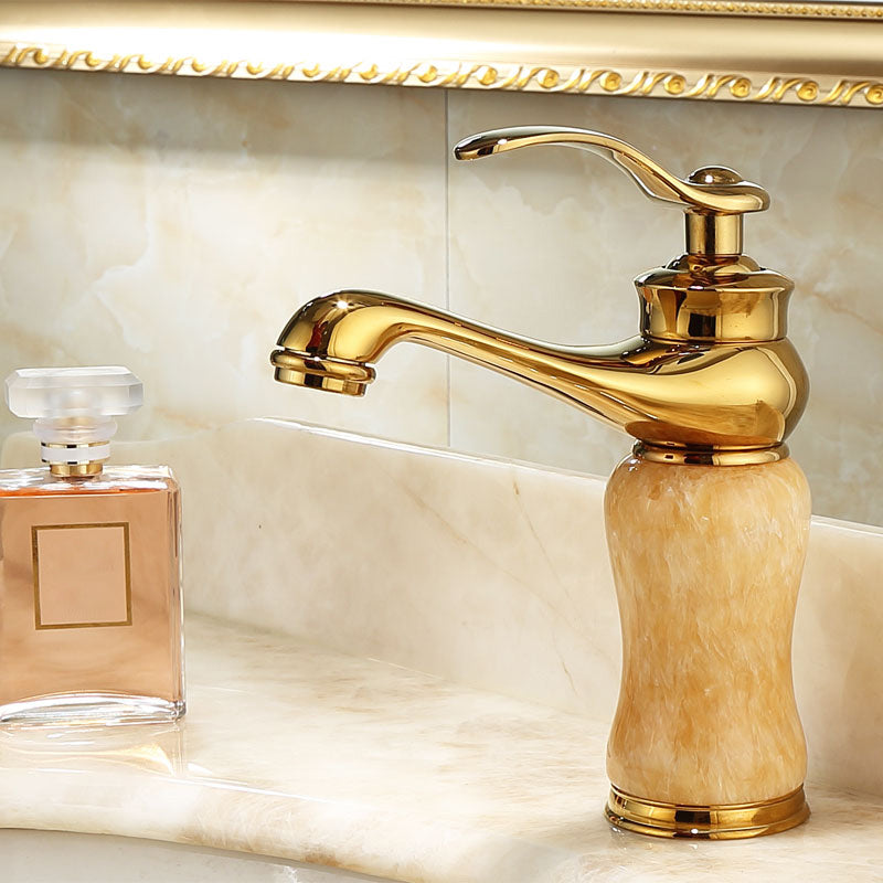 Avtoit | Deck Mounted Copper Tub Faucet Low Arc Roman Tub Faucet Set with Jade