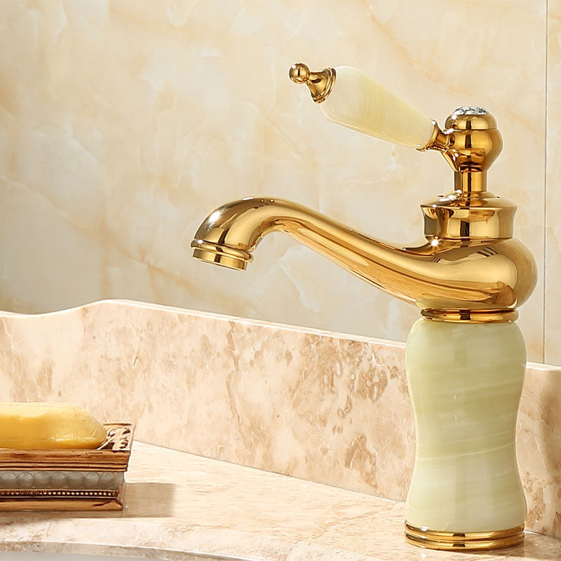 Avtoit | Deck Mounted Copper Tub Faucet Low Arc Roman Tub Faucet Set with Jade