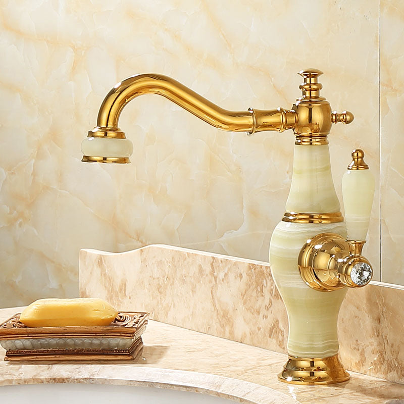 Avtoit | Deck Mounted Copper Tub Faucet Low Arc Roman Tub Faucet Set with Jade