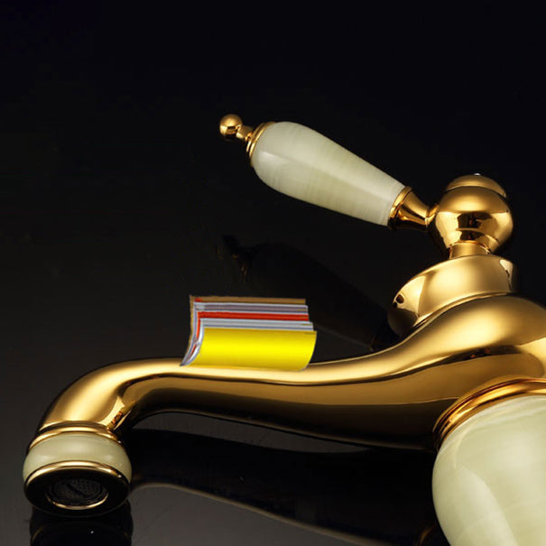 Avtoit | Deck Mounted Copper Tub Faucet Low Arc Roman Tub Faucet Set with Jade