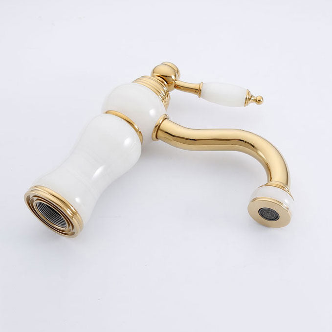 Avtoit | Deck Mounted Copper Tub Faucet Low Arc Roman Tub Faucet Set with Jade