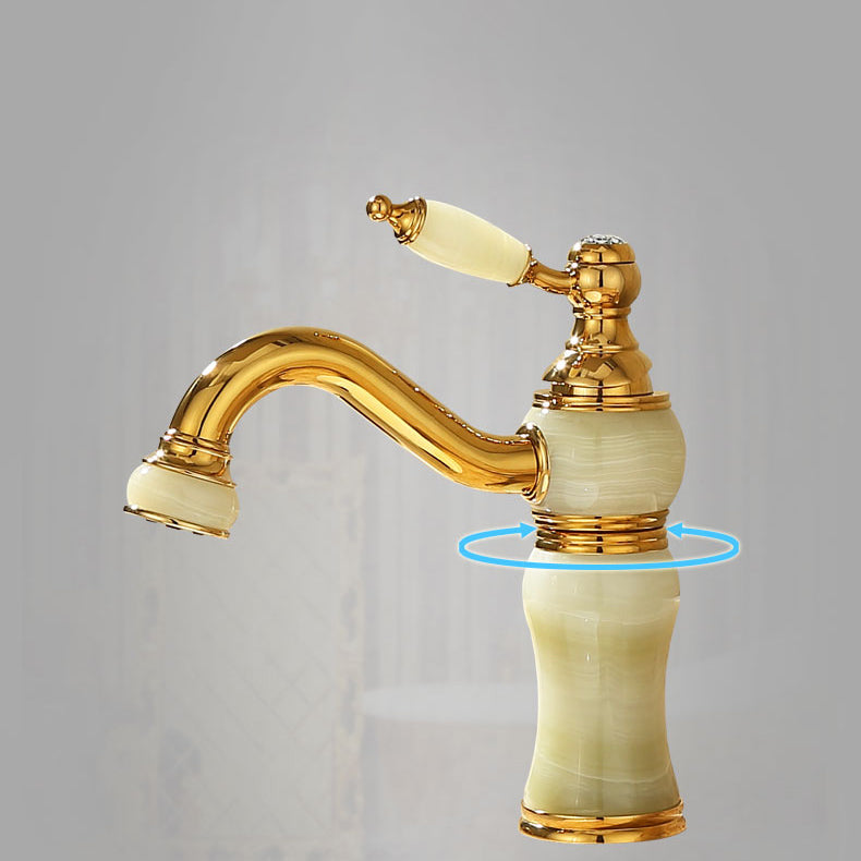 Avtoit | Deck Mounted Copper Tub Faucet Low Arc Roman Tub Faucet Set with Jade