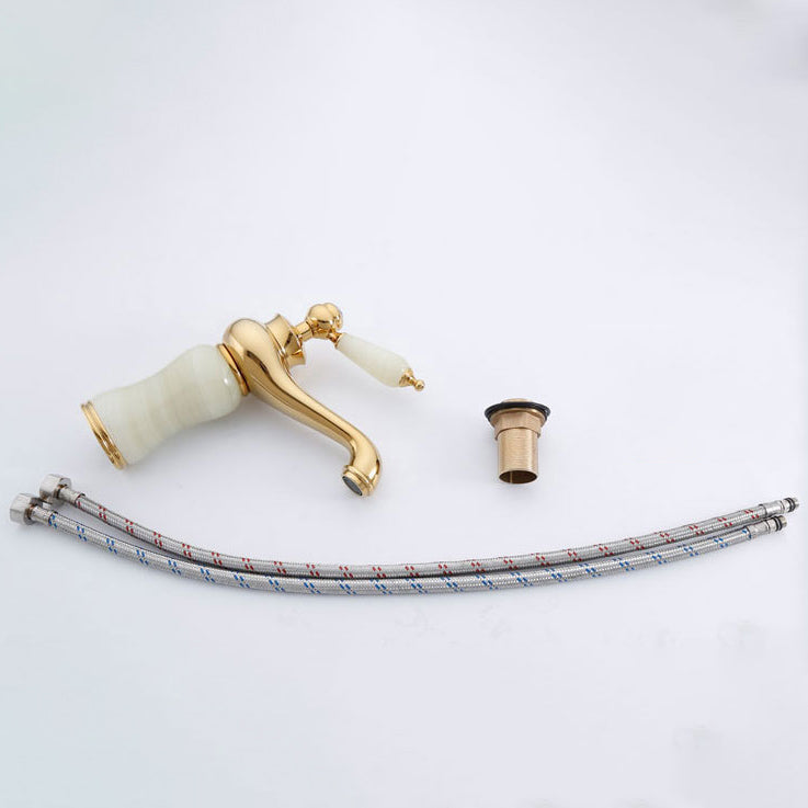 Avtoit | Deck Mounted Copper Tub Faucet Low Arc Roman Tub Faucet Set with Jade