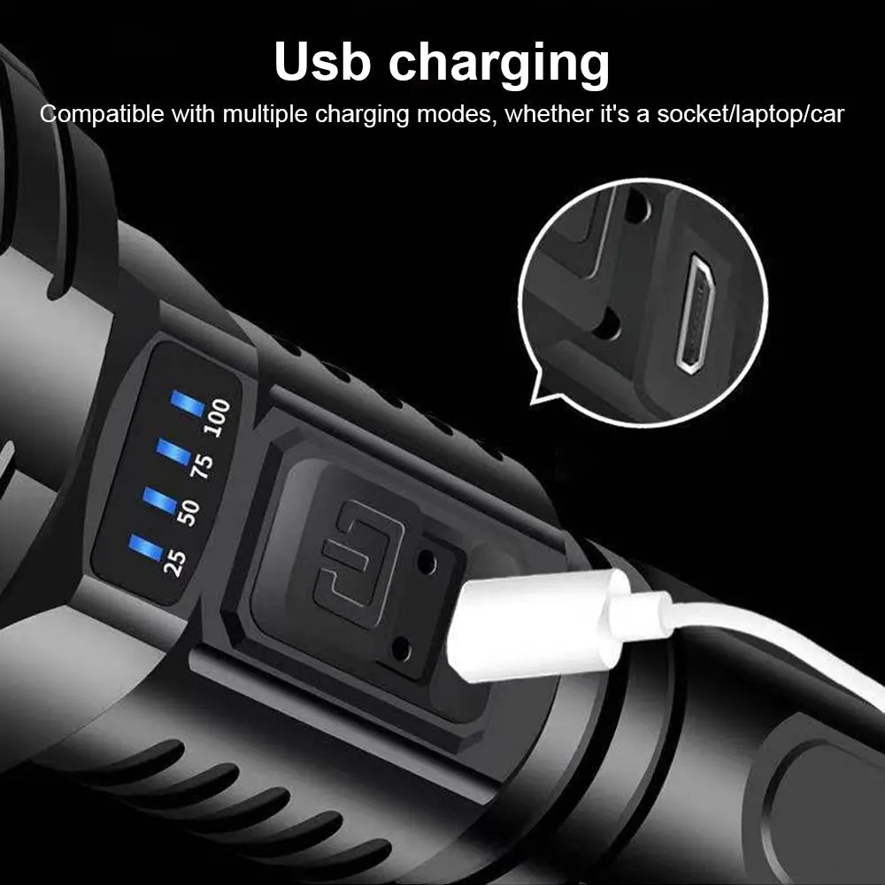Avtoit | 90000LM LED flashlight – Tactical searchlight with USB charging and super bright lighting