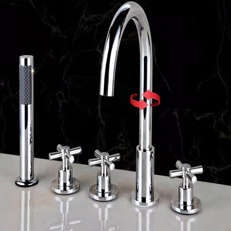 Avtoit | Contemporary Bathroom Faucet Deck Mount Copper Low Arc Swivel Roman Bathtub Faucet Set