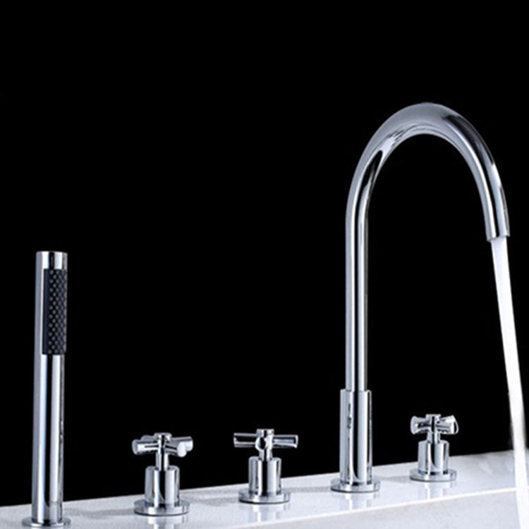 Avtoit | Contemporary Bathroom Faucet Deck Mount Copper Low Arc Swivel Roman Bathtub Faucet Set