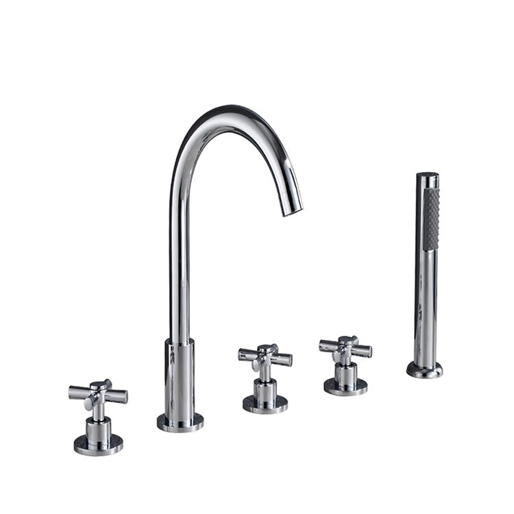Avtoit | Contemporary Bathroom Faucet Deck Mount Copper Low Arc Swivel Roman Bathtub Faucet Set